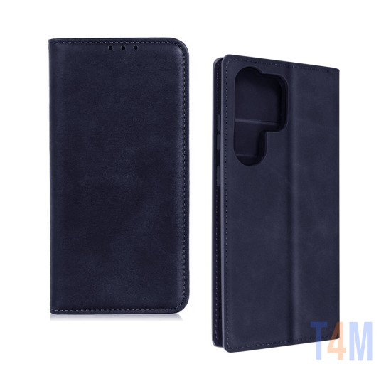 LEATHER FLIP COVER WITH INTERNAL POCKET FOR SAMSUNG GALAXY S23 ULTRA BLUE